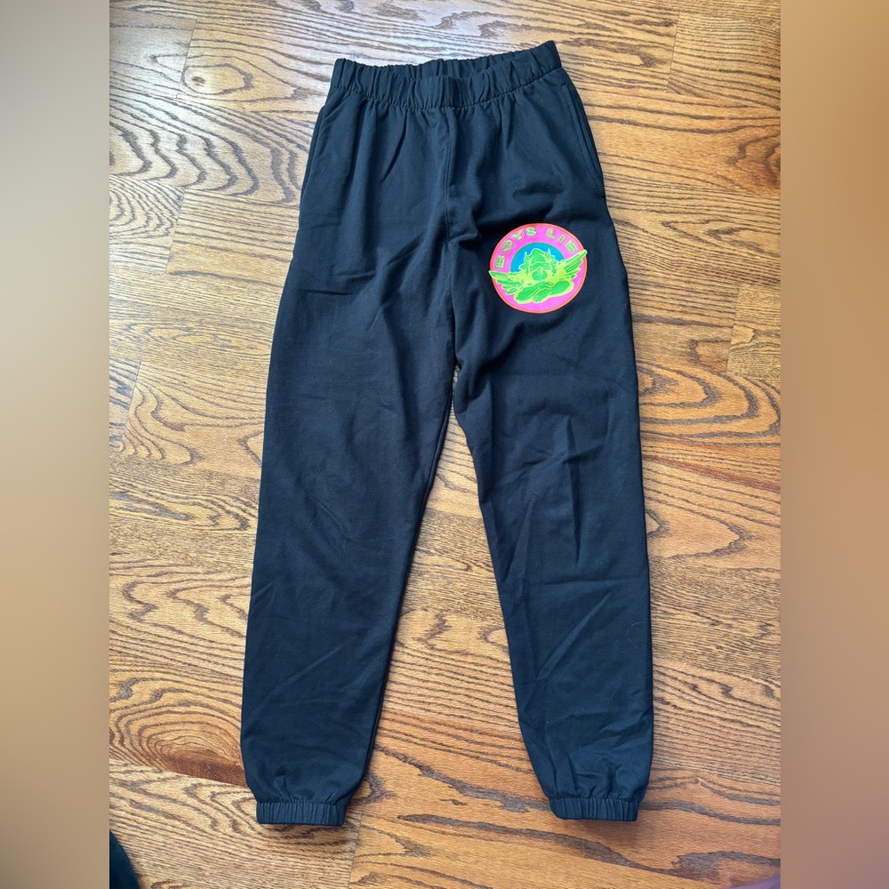 Boys Lie Black Joggers with Pink and Green Patch